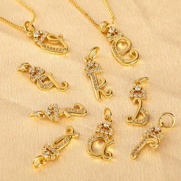 Wholesale Copper Pendant Necklace With Sweet Style And Electroplated Inlaid Zircon Letter Pattern