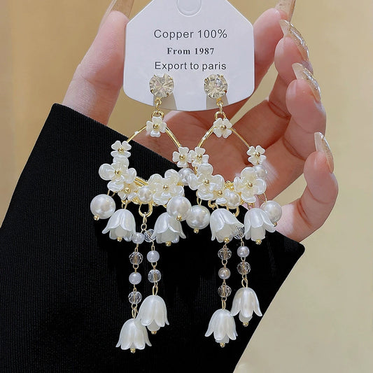Wholesale Copper Petal Earrings Set With Pearls Flower Design