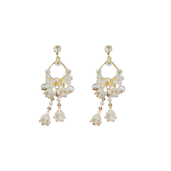 Wholesale Copper Petal Earrings Set With Pearls Flower Design