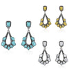 Wholesale Copper Plated Ancient Silver Turquoise Geometric Earrings For Ladies