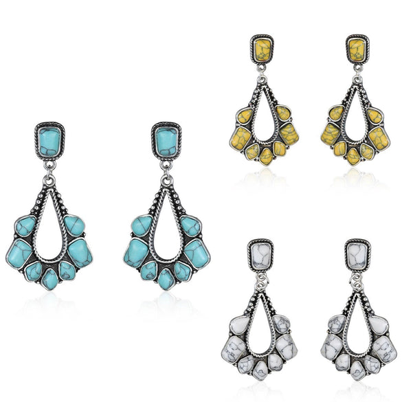 Wholesale Copper Plated Ancient Silver Turquoise Geometric Earrings For Ladies