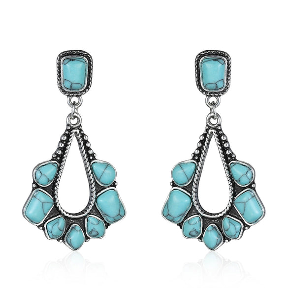 Wholesale Copper Plated Ancient Silver Turquoise Geometric Earrings For Ladies