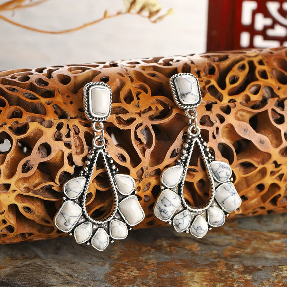 Wholesale Copper Plated Ancient Silver Turquoise Geometric Earrings For Ladies
