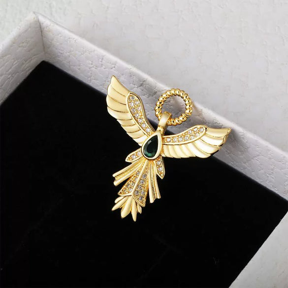 Wholesale Copper Plated Angel Wings Pendant Necklace With Microinlaid Zircon And Geometric Design