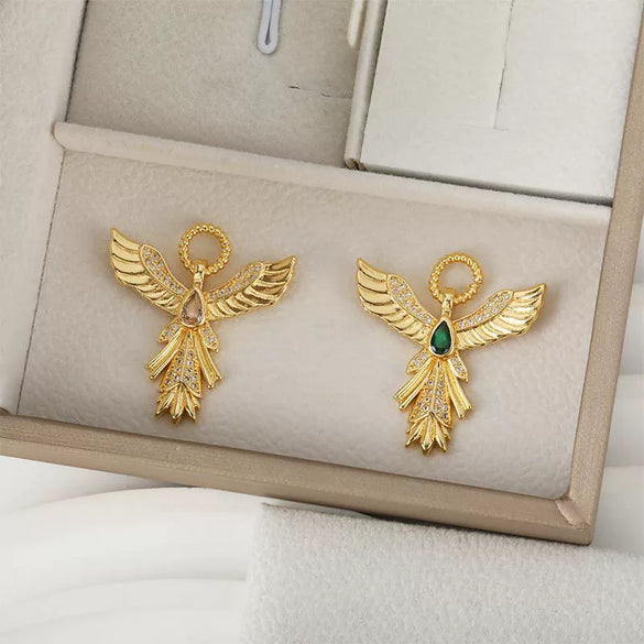 Wholesale Copper Plated Angel Wings Pendant Necklace With Microinlaid Zircon And Geometric Design