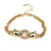 Wholesale Copper Plated Double Leopard Thick Chain Bracelet Necklace With Mixed Gem Inlay Animal Pattern Retro Hip Hop Style