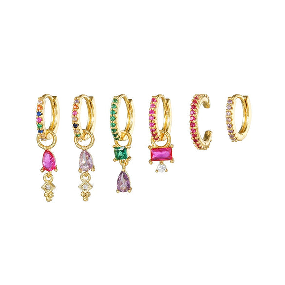 Wholesale Copper Plated Gold Drop Shape Zirconia Mini Diamond Combination Puncture Cartilage Earrings For Women