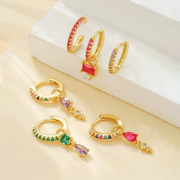 Wholesale Copper Plated Gold Drop Shape Zirconia Mini Diamond Combination Puncture Cartilage Earrings For Women