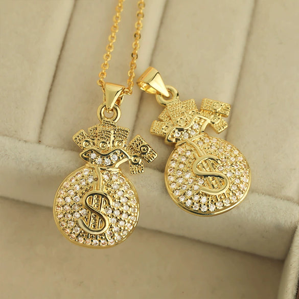 Wholesale Copper Plated Inlaid Zircon Purse Necklace New Year Design Non Fading Clavicle Chain