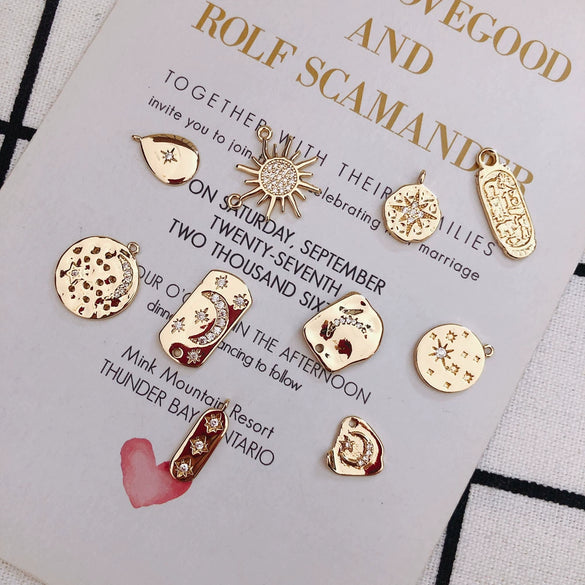 Wholesale Copper Plated Jewelry Accessories With Stars Moon Starburst Zircon For Necklace Pendant And Earrings