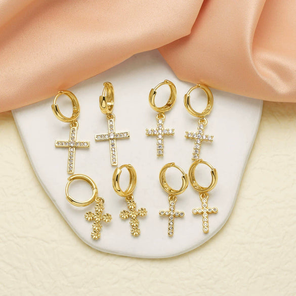 Wholesale Copper Plated 18K Geometric Cross Women's Earrings