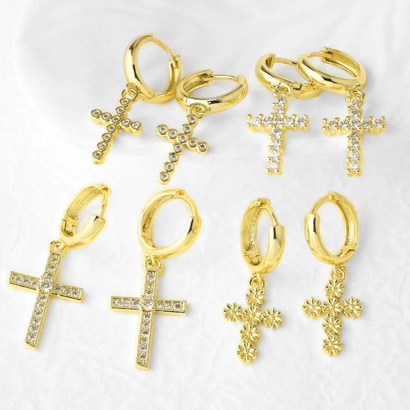 Wholesale Copper Plated 18K Geometric Cross Women's Earrings