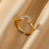 Wholesale Copper Plated 18K Gold Color Zircon Wave Leaf Ring Jewelry Luxury Simple Ins Style Electroplating Process