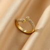 Wholesale Copper Plated 18K Gold Color Zircon Wave Leaf Ring Jewelry Luxury Simple Ins Style Electroplating Process
