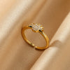 Wholesale Copper Plated 18K Gold Color Zircon Wave Leaf Ring Jewelry Luxury Simple Ins Style Electroplating Process