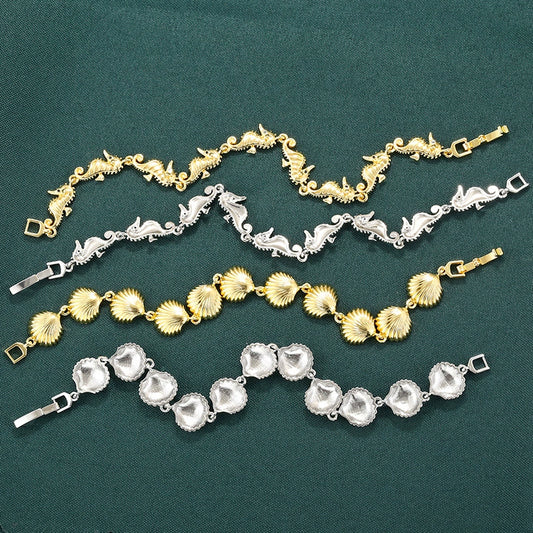 Wholesale Copper Plated 18K Gold Glossy Shell Seahorse Animal Zodiac Style Women's Bracelet