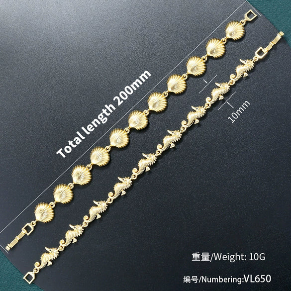 Wholesale Copper Plated 18K Gold Glossy Shell Seahorse Animal Zodiac Style Women's Bracelet