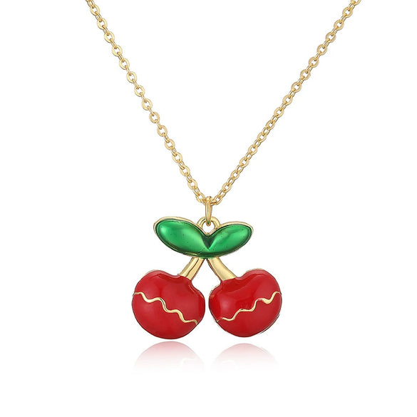 Wholesale Copper Plated 18K Gold Heart Shape Oil Dripping Cherry Blossom Petal O Word Chain Necklace For Women