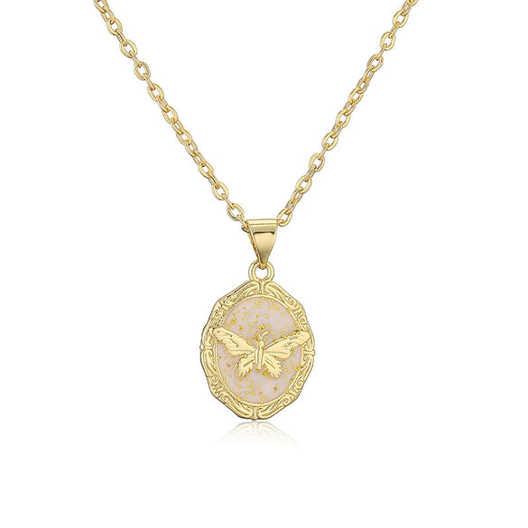 Wholesale Copper Plated 18K Gold Heart Shape Oil Dripping Cherry Blossom Petal O Word Chain Necklace For Women
