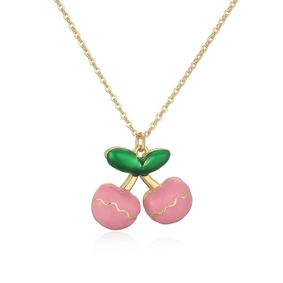 Wholesale Copper Plated 18K Gold Heart Shape Oil Dripping Cherry Blossom Petal O Word Chain Necklace For Women