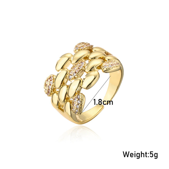 Wholesale Copper Plated 18K Gold Micro Paved Geometric Open Ring Jewelry For Women With Micro Inlay