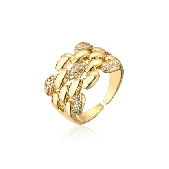 Wholesale Copper Plated 18K Gold Micro Paved Geometric Open Ring Jewelry For Women With Micro Inlay