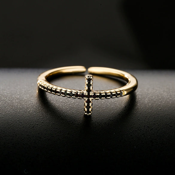 Wholesale Copper Plated 18K Gold Micro Paved Zircon Oil Dripping Geometric Open Ring For Women