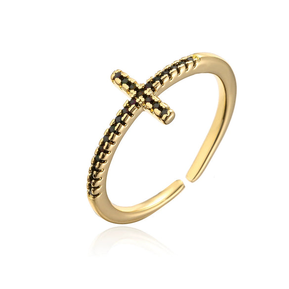 Wholesale Copper Plated 18K Gold Micro Paved Zircon Oil Dripping Geometric Open Ring For Women