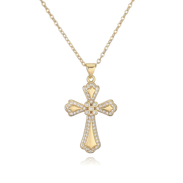 Wholesale Copper Plated 18K Gold Zircon Geometric Cross Pendant Necklace For Women
