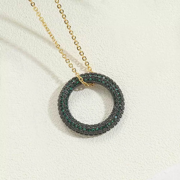 Wholesale Copper Plated 14K Gold Zircon Geometric Pendant Necklace With Ochain For Women
