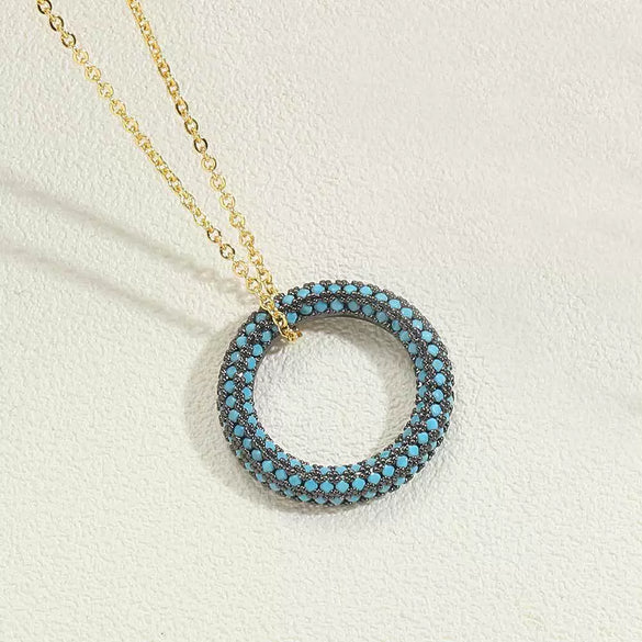Wholesale Copper Plated 14K Gold Zircon Geometric Pendant Necklace With Ochain For Women