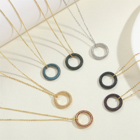 Wholesale Copper Plated 14K Gold Zircon Geometric Pendant Necklace With Ochain For Women