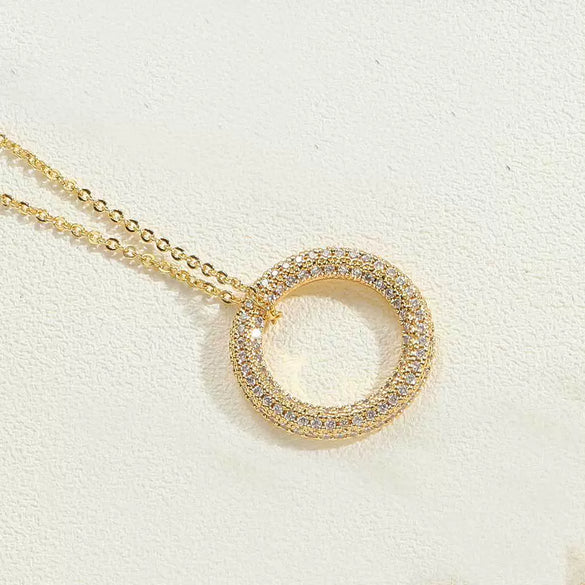 Wholesale Copper Plated 14K Gold Zircon Geometric Pendant Necklace With Ochain For Women