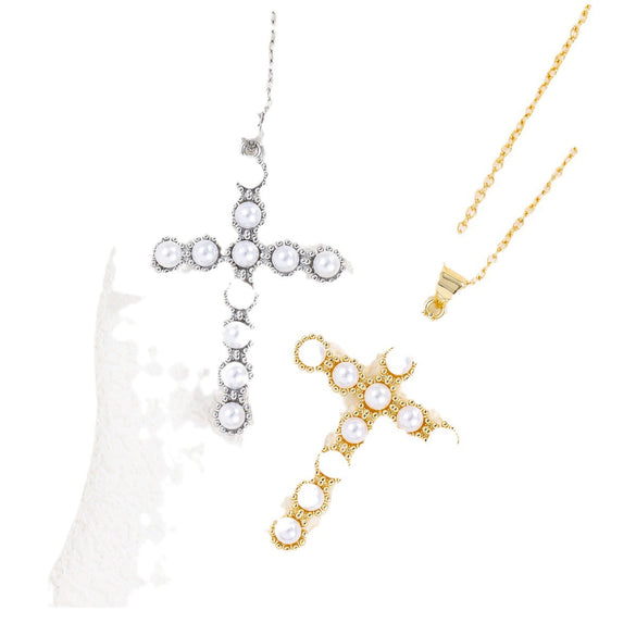 Wholesale Copper Plated Real Gold Cross Beaded Geometric Design Necklace