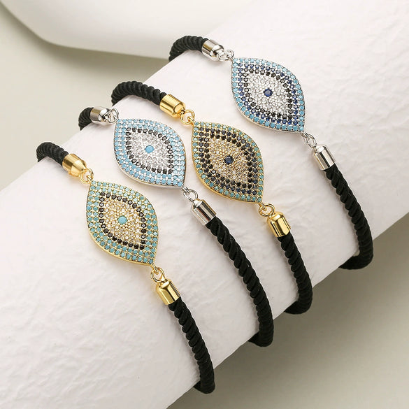 Wholesale Copper Plated Real Gold Zircon Devil's Eye Geometric Women's Bracelet