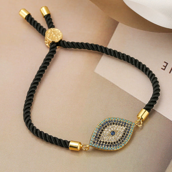 Wholesale Copper Plated Real Gold Zircon Devil's Eye Geometric Women's Bracelet