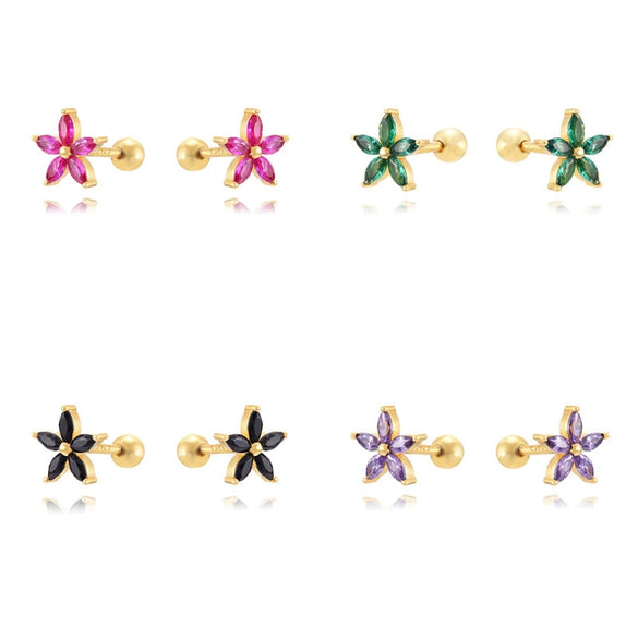 Wholesale Copper Plated Real Gold Zircon Flower Geometric Earrings For Women