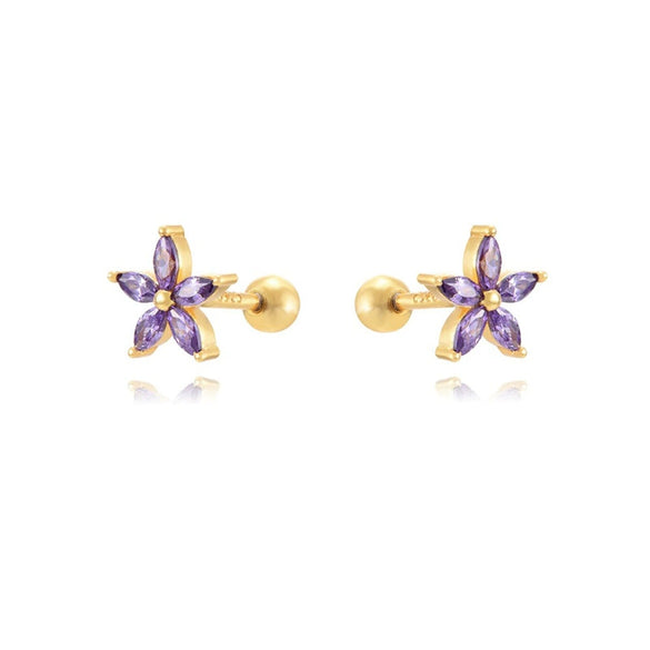Wholesale Copper Plated Real Gold Zircon Flower Geometric Earrings For Women