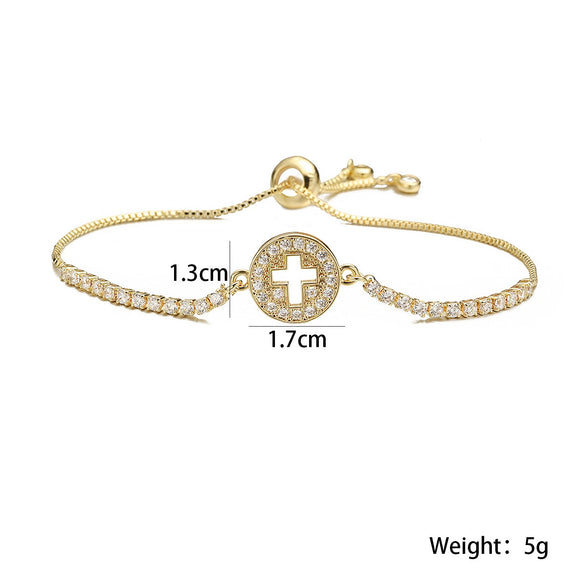 Wholesale Copper Plated Real Gold Zircon Geometric Cross Micropaved Women's Bracelet