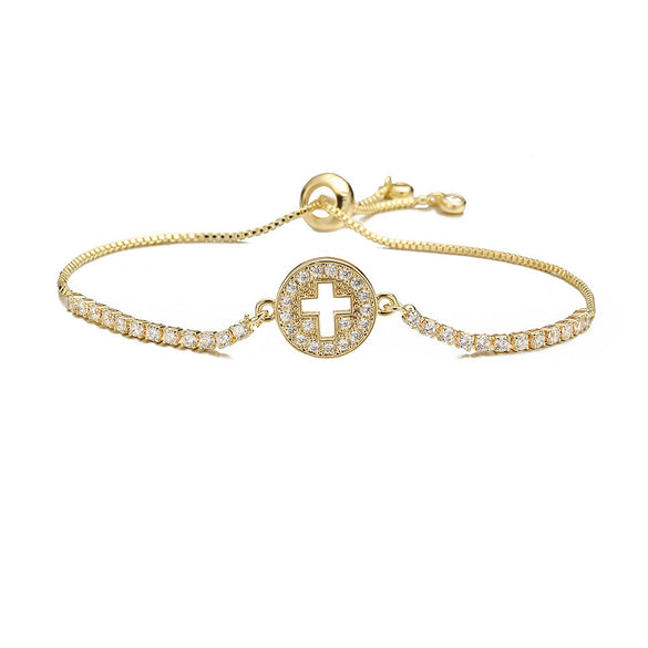 Wholesale Copper Plated Real Gold Zircon Geometric Cross Micropaved Women's Bracelet
