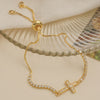 Wholesale Copper Plated Real Gold Zircon Geometric Cross Micropaved Women's Bracelet