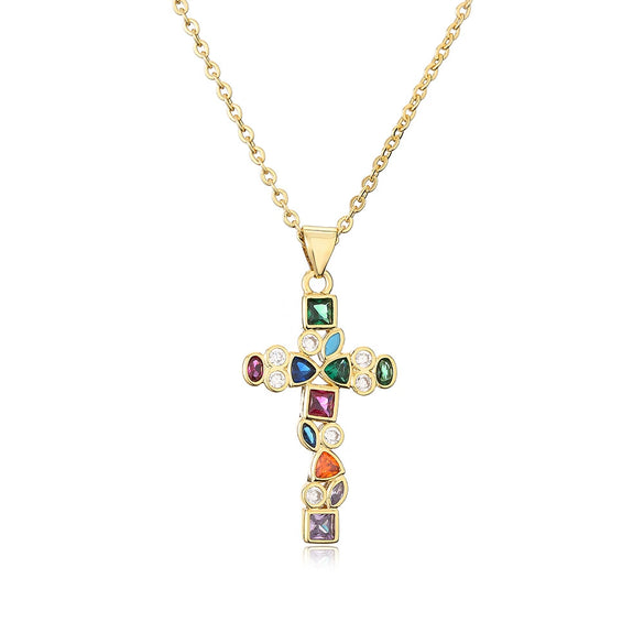 Wholesale Copper Plated Real Gold Zircon Geometric Pendant Necklace For Women