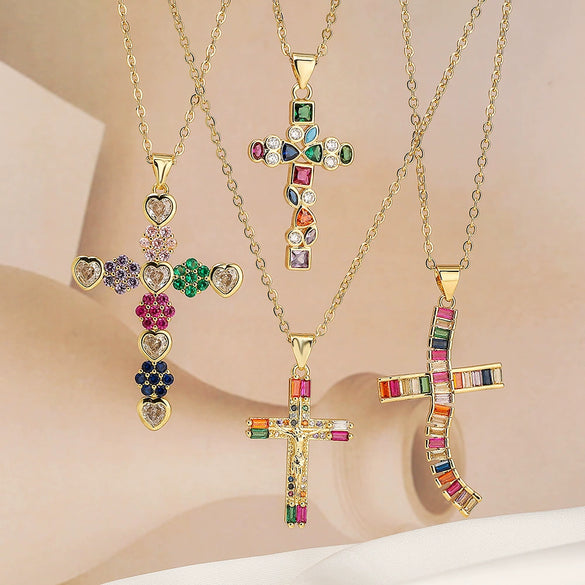 Wholesale Copper Plated Real Gold Zircon Geometric Pendant Necklace For Women