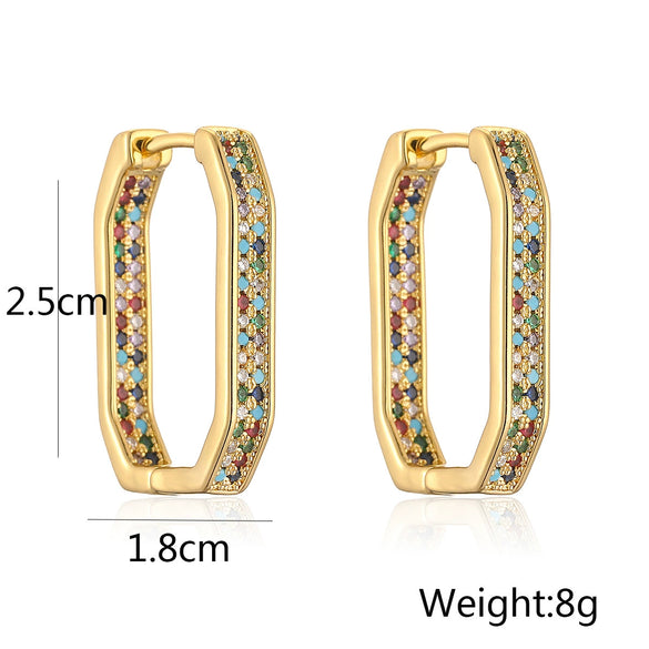 Wholesale Copper Plated Real Gold Zircon Geometric Retro Earrings
