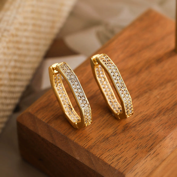Wholesale Copper Plated Real Gold Zircon Geometric Retro Earrings