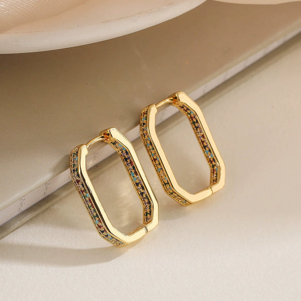 Wholesale Copper Plated Real Gold Zircon Geometric Retro Earrings