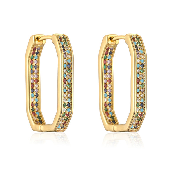 Wholesale Copper Plated Real Gold Zircon Geometric Retro Earrings