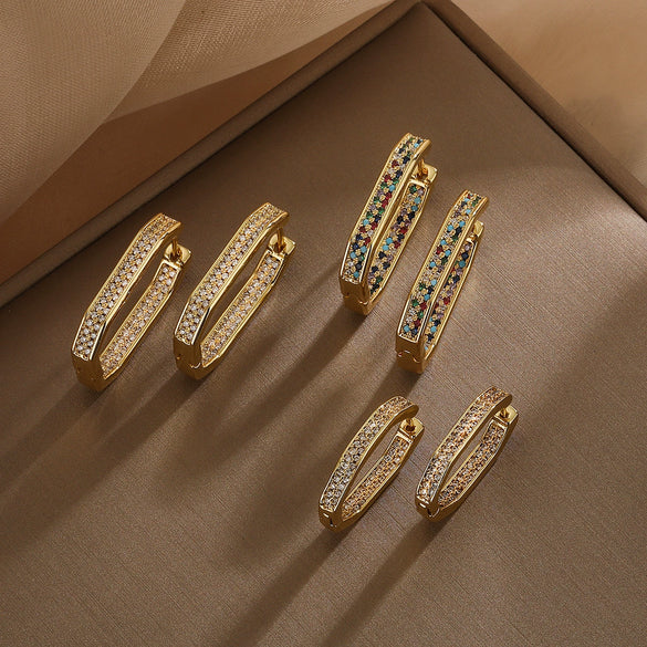 Wholesale Copper Plated Real Gold Zircon Geometric Retro Earrings