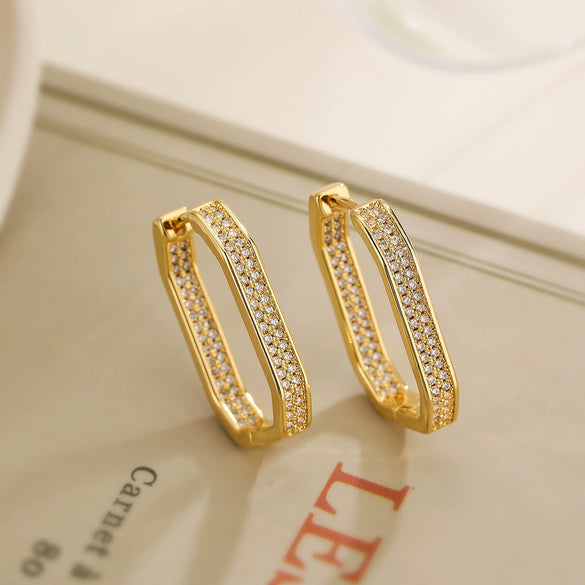 Wholesale Copper Plated Real Gold Zircon Geometric Retro Earrings