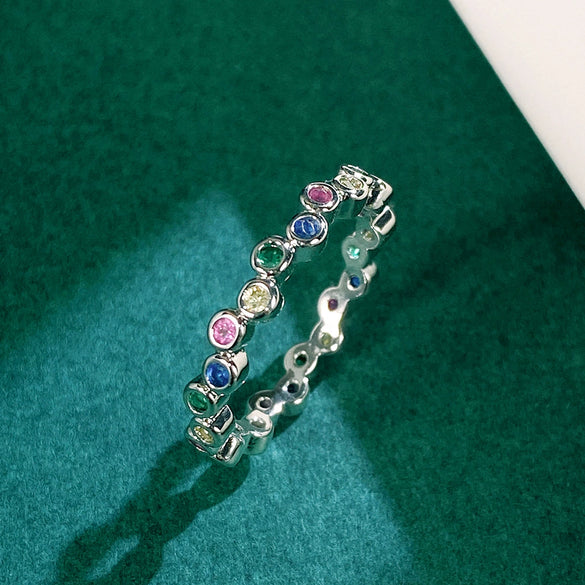 Wholesale Copper Platinum Plated Ring Jewelry With Colorful Zircon And Geometric Design For Women